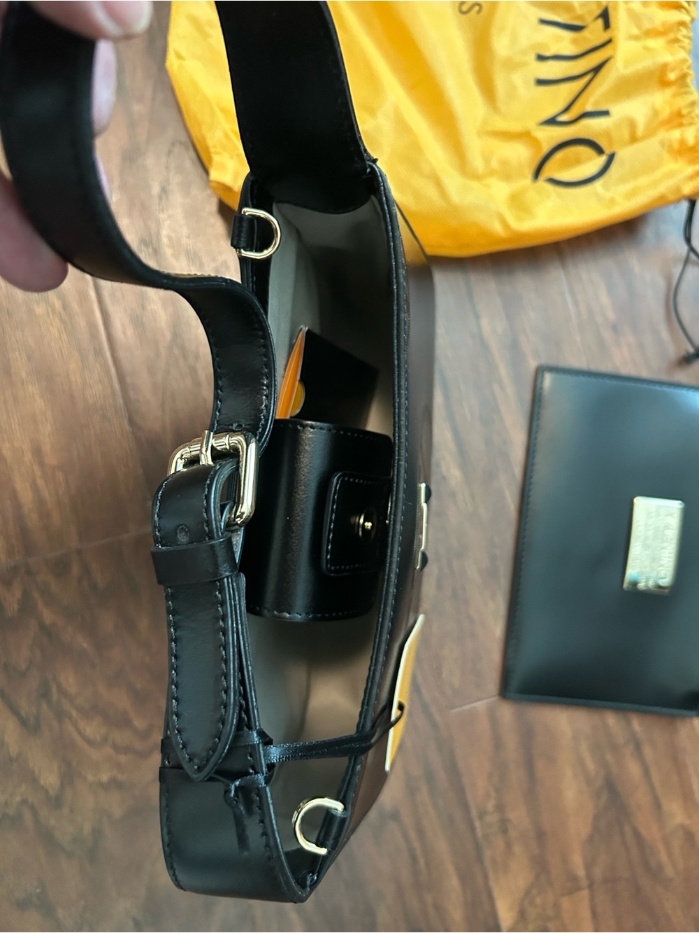 Valentino Black Leather Shoulder Bag with Gold Accent - Picture 7 of 9